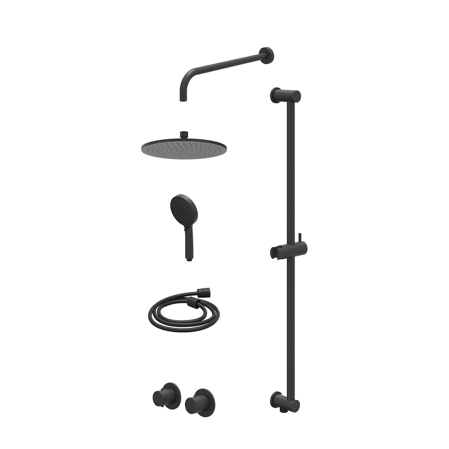 IVY Excl. inbouwbox regendoucheset inbouwthermostaatkraan met 2-weg stop-omstel symmetry, 40cm wandarm, R25cmME, glijstang met uitlaat, doucheslang 150cm en 3-standen handdouche – 