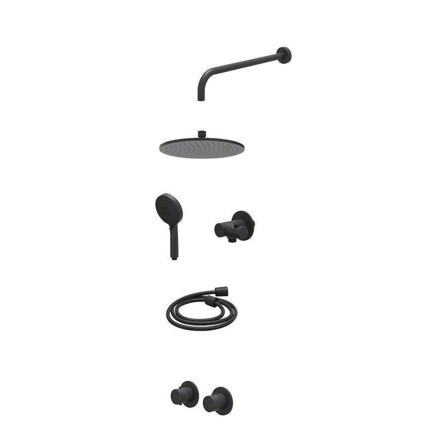 IVY Excl. inbouwbox regendoucheset inbouwthermostaatkraan met 2-weg stop-omstel symmetry, 40cm wandarm, R25cmME, verstelbare steun met geïnt. uitlaat, doucheslang 150cm en 3-stande