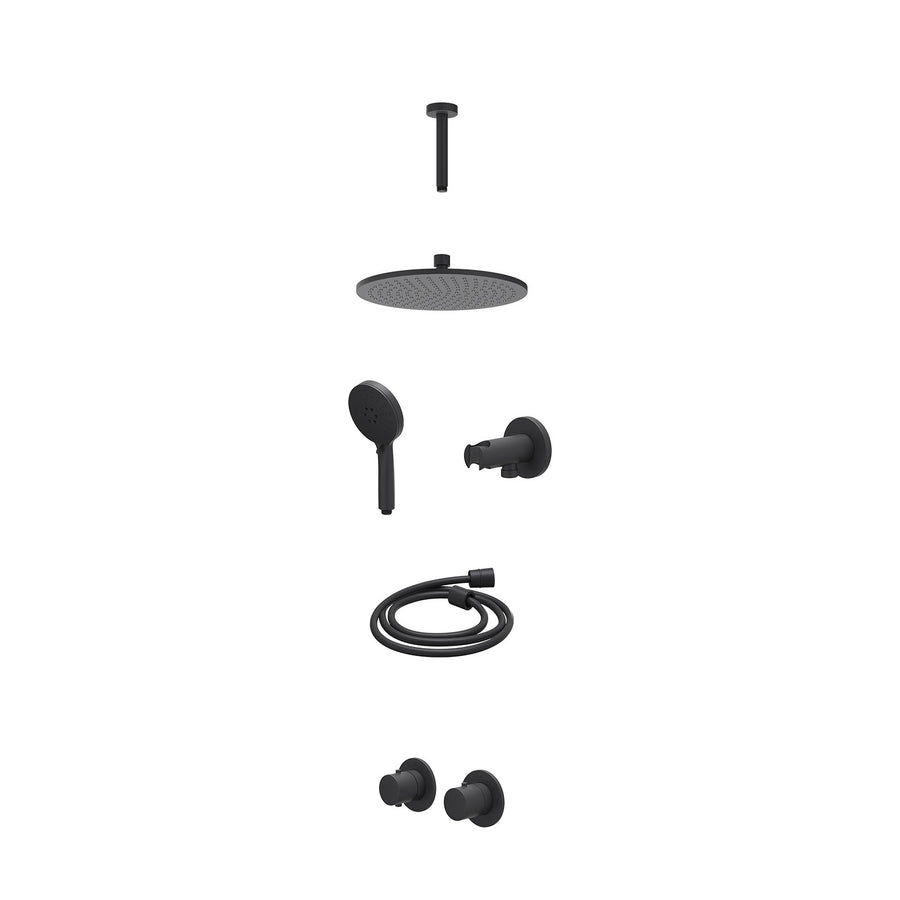 IVY Excl. inbouwbox regendoucheset inbouwthermostaatkraan met 2-weg stop-omstel symmetry, 15cm plafondbuis, R25cmME, houder met uitlaat, doucheslang 150cm en 3-standen handdouche –