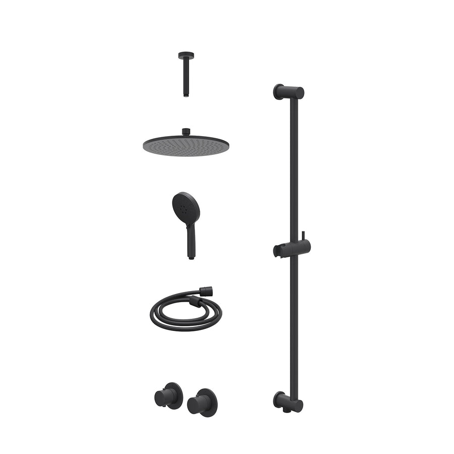 IVY Excl. inbouwbox regendoucheset inbouwthermostaatkraan met 2-weg stop-omstel symmetry, 15cm plafondbuis, R25cmME, glijstang met uitlaat, doucheslang 150cm en 3-standen handdouch