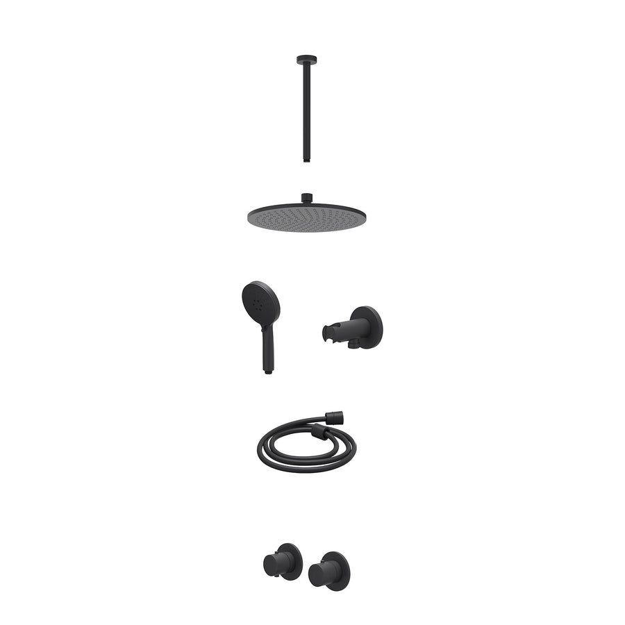 IVY Excl. inbouwbox regendoucheset inbouwthermostaatkraan met 2-weg stop-omstel symmetry, 30cm plafondbuis, R25cmME, houder met uitlaat, doucheslang 150cm en 3-standen handdouche –