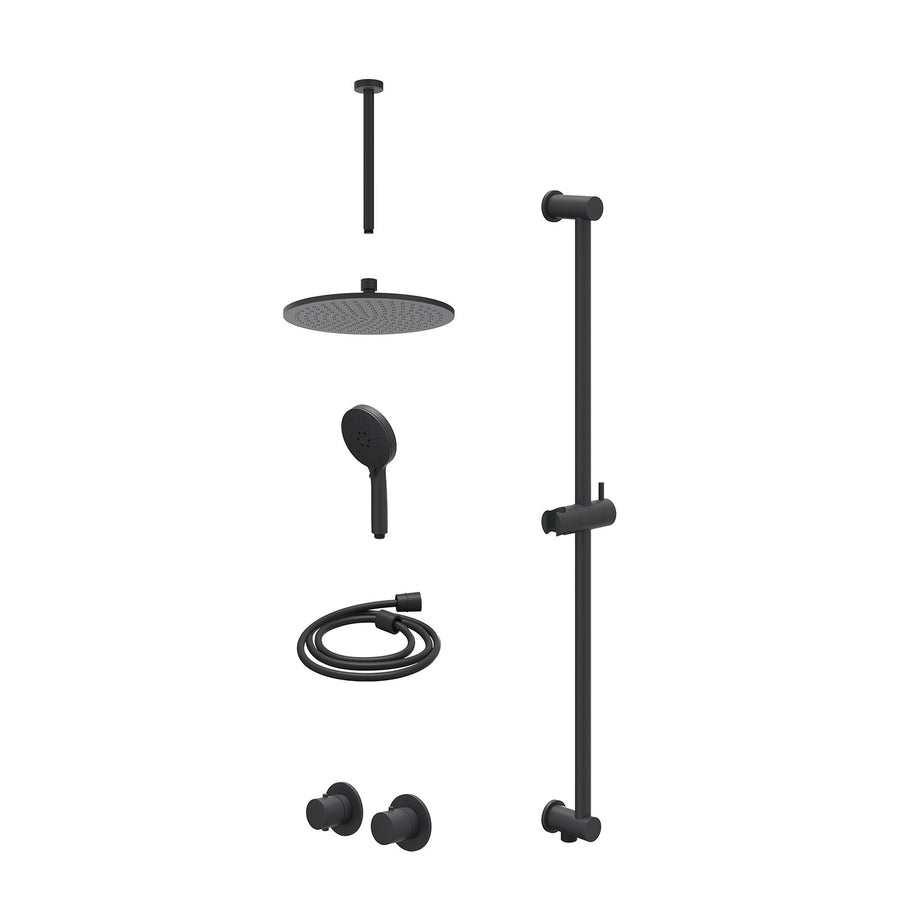 IVY Excl. inbouwbox regendoucheset inbouwthermostaatkraan met 2-weg stop-omstel symmetry, 30cm plafondbuis, R25cmME, glijstang met uitlaat, doucheslang 150cm en 3-standen handdouch