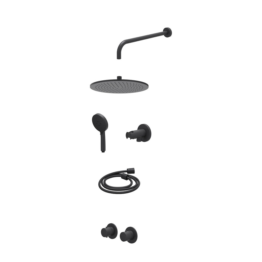IVY Excl. inbouwbox regendoucheset inbouwthermostaatkraan met 2-weg stop-omstel symmetry, 40cm wandarm, R30cmME, houder met uitlaat, doucheslang 150cm en 3-standen handdouche – Mat