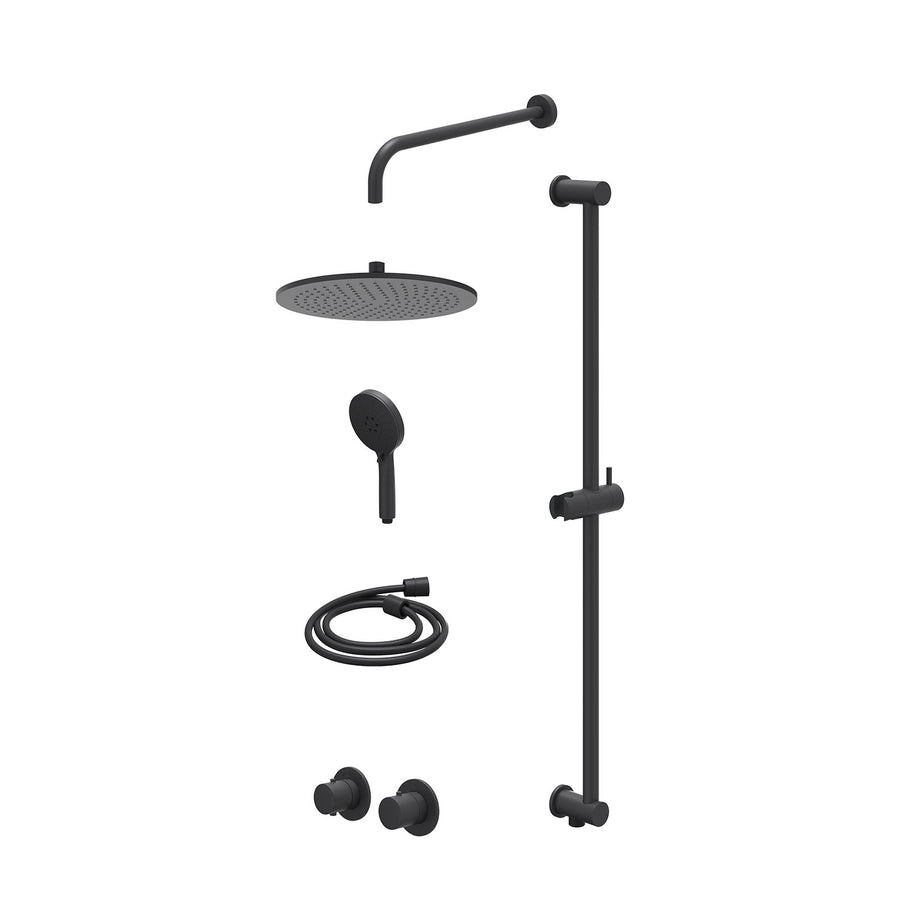 IVY Excl. inbouwbox regendoucheset inbouwthermostaatkraan met 2-weg stop-omstel symmetry, 40cm wandarm, R30cmME, glijstang met uitlaat, doucheslang 150cm en 3-standen handdouche – 