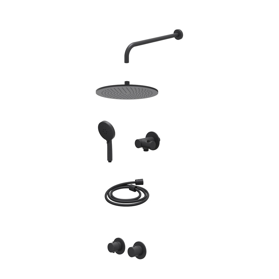 IVY Excl. inbouwbox regendoucheset inbouwthermostaatkraan met 2-weg stop-omstel symmetry, 40cm wandarm, R30cmME, verstelbare steun met geïnt. uitlaat, doucheslang 150cm en 3-stande