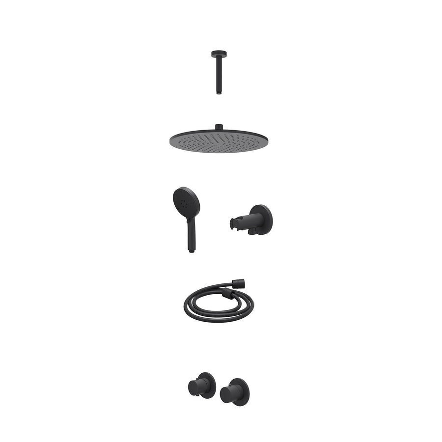 IVY Excl. inbouwbox regendoucheset inbouwthermostaatkraan met 2-weg stop-omstel symmetry, 15cm plafondbuis, R30cmME, houder met uitlaat, doucheslang 150cm en 3-standen handdouche –