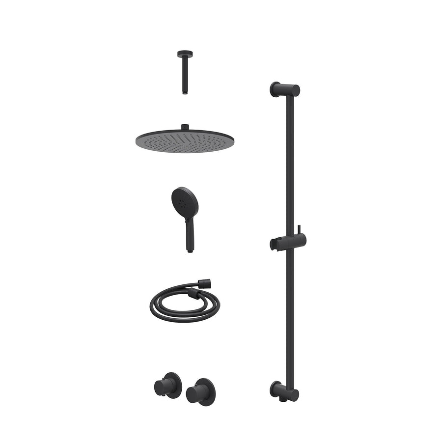 IVY Excl. inbouwbox regendoucheset inbouwthermostaatkraan met 2-weg stop-omstel symmetry, 15cm plafondbuis, R30cmME, glijstang met uitlaat, doucheslang 150cm en 3-standen handdouch