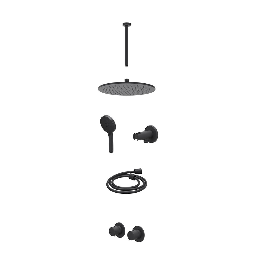 IVY Excl. inbouwbox regendoucheset inbouwthermostaatkraan met 2-weg stop-omstel symmetry, 30cm plafondbuis, R30cmME, houder met uitlaat, doucheslang 150cm en 3-standen handdouche –