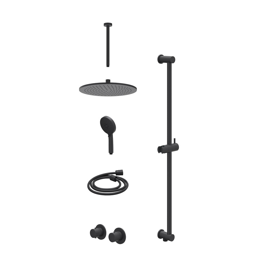 IVY Excl. inbouwbox regendoucheset inbouwthermostaatkraan met 2-weg stop-omstel symmetry, 30cm plafondbuis, R30cmME, glijstang met uitlaat, doucheslang 150cm en 3-standen handdouch