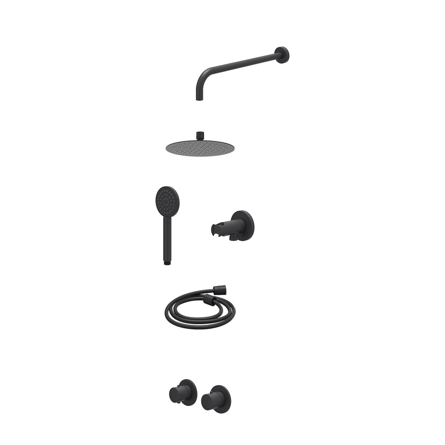IVY Excl. inbouwbox regendoucheset inbouwthermostaatkraan met 2-weg stop-omstel symmetry, 40cm wandarm, R20cmSL, houder met uitlaat, doucheslang 150cm en satin spray handdouche – M