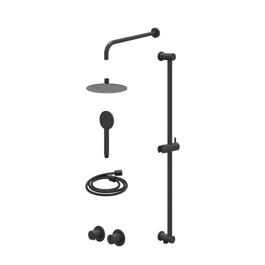 IVY Excl. inbouwbox regendoucheset inbouwthermostaatkraan met 2-weg stop-omstel symmetry, 40cm wandarm, R20cmSL, glijstang met uitlaat, doucheslang 150cm en satin spray handdouche 