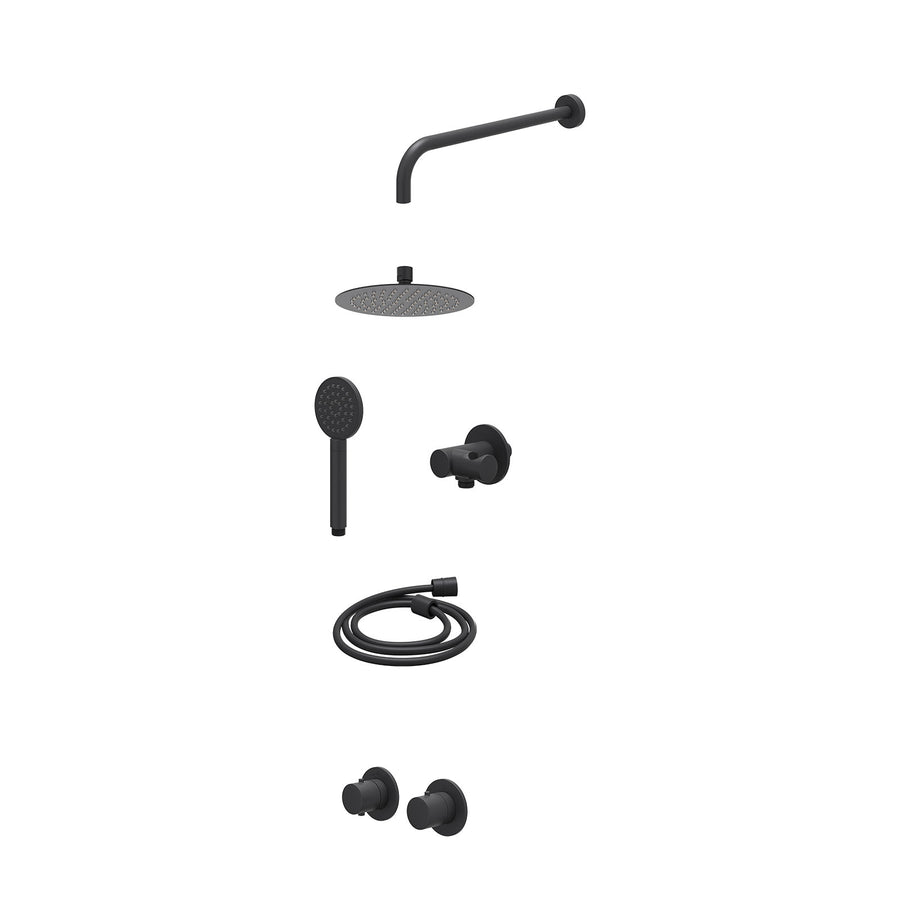 IVY Excl. inbouwbox regendoucheset inbouwthermostaatkraan met 2-weg stop-omstel symmetry, 40cm wandarm, R20cmSL, verstelbare steun met geïnt. uitlaat, doucheslang 150cm en satin sp