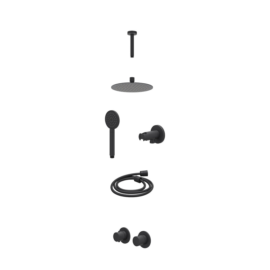 IVY Excl. inbouwbox regendoucheset inbouwthermostaatkraan met 2-weg stop-omstel symmetry, 15cm plafondbuis, R20cmSL, houder met uitlaat, doucheslang 150cm en satin spray handdouche