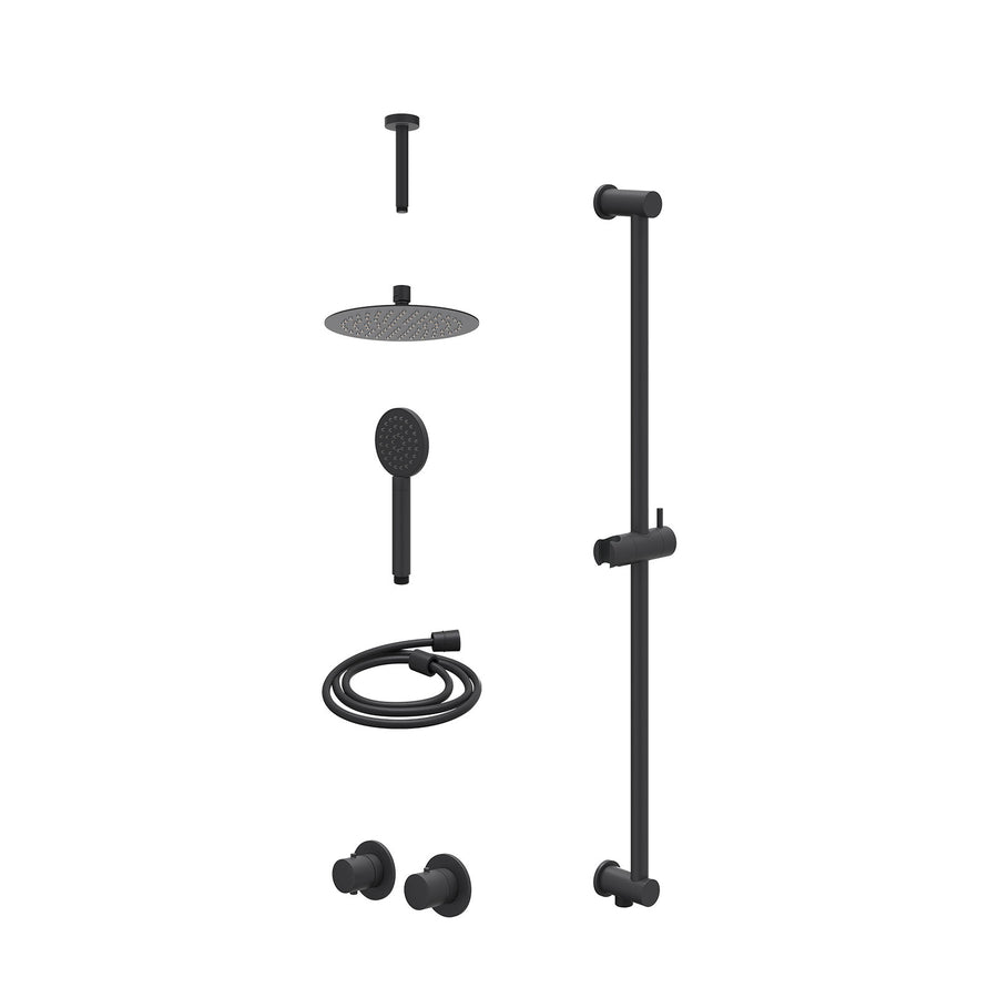 IVY Excl. inbouwbox regendoucheset inbouwthermostaatkraan met 2-weg stop-omstel symmetry, 15cm plafondbuis, R20cmSL, glijstang met uitlaat, doucheslang 150cm en satin spray handdou