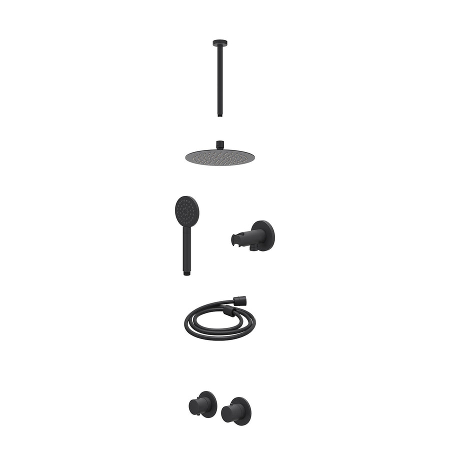 IVY Excl. inbouwbox regendoucheset inbouwthermostaatkraan met 2-weg stop-omstel symmetry, 30cm plafondbuis, R20cmSL, houder met uitlaat, doucheslang 150cm en satin spray handdouche