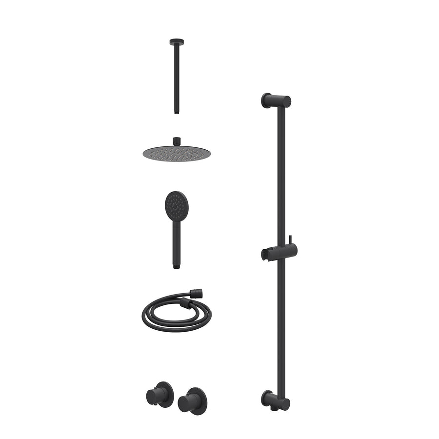 IVY Excl. inbouwbox regendoucheset inbouwthermostaatkraan met 2-weg stop-omstel symmetry, 30cm plafondbuis, R20cmSL, glijstang met uitlaat, doucheslang 150cm en satin spray handdou