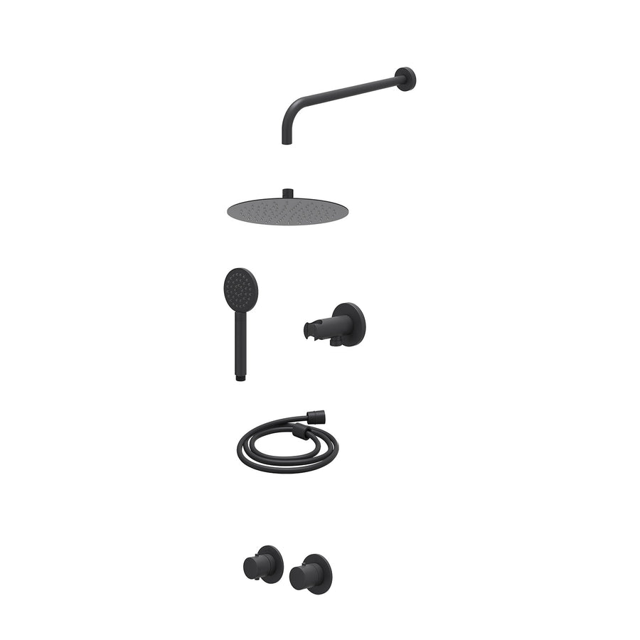 IVY Excl. inbouwbox regendoucheset inbouwthermostaatkraan met 2-weg stop-omstel symmetry, 40cm wandarm, R25cmSL, houder met uitlaat, doucheslang 150cm en satin spray handdouche – M