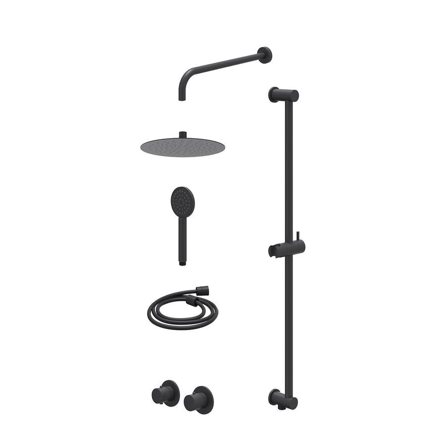 IVY Excl. inbouwbox regendoucheset inbouwthermostaatkraan met 2-weg stop-omstel symmetry, 40cm wandarm, R25cmSL, glijstang met uitlaat, doucheslang 150cm en satin spray handdouche 
