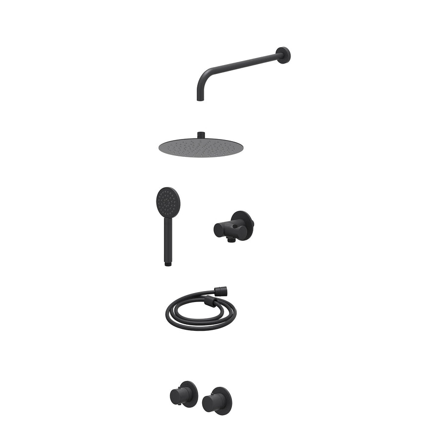 IVY Excl. inbouwbox regendoucheset inbouwthermostaatkraan met 2-weg stop-omstel symmetry, 40cm wandarm, R25cmSL, verstelbare steun met geïnt. uitlaat, doucheslang 150cm en satin sp