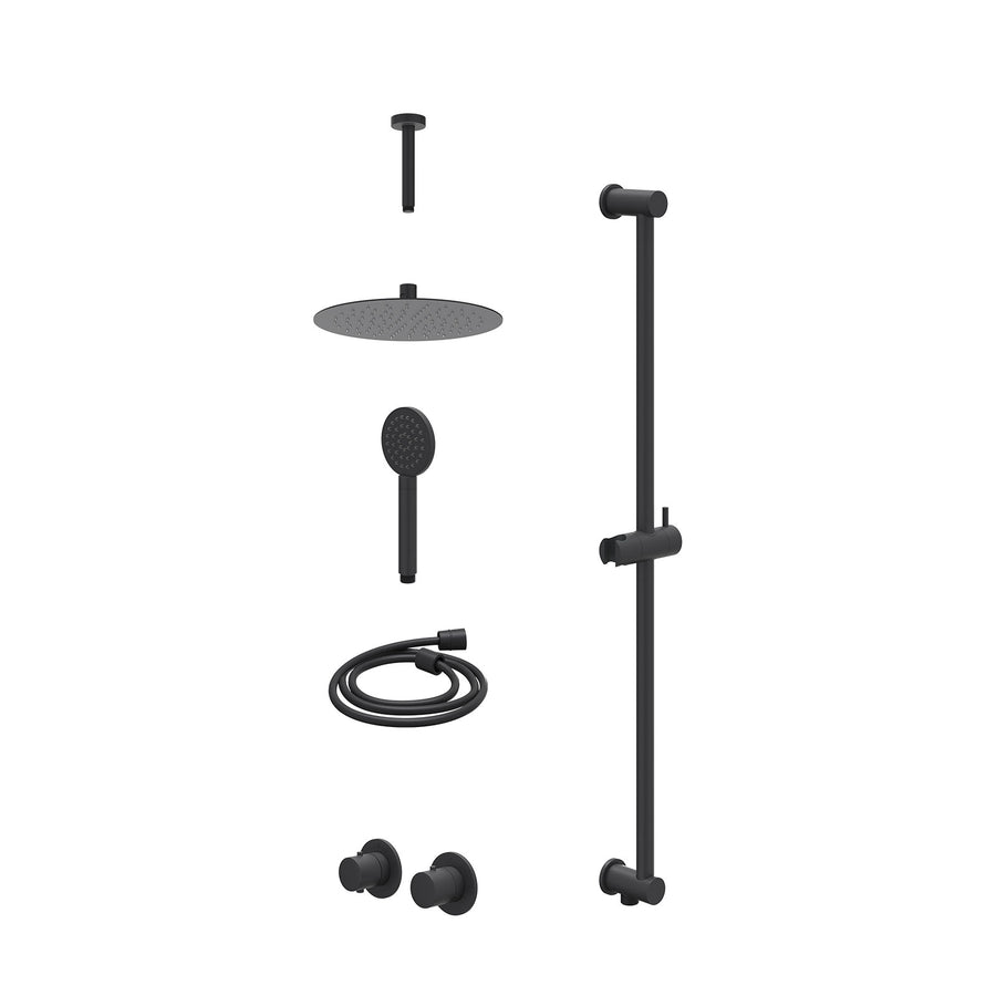 IVY Excl. inbouwbox regendoucheset inbouwthermostaatkraan met 2-weg stop-omstel symmetry, 15cm plafondbuis, R25cmSL, glijstang met uitlaat, doucheslang 150cm en satin spray handdou