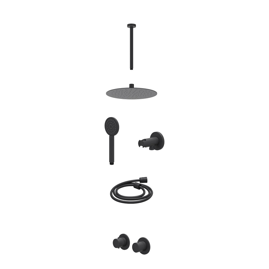 IVY Excl. inbouwbox regendoucheset inbouwthermostaatkraan met 2-weg stop-omstel symmetry, 30cm plafondbuis, R25cmSL, houder met uitlaat, doucheslang 150cm en satin spray handdouche