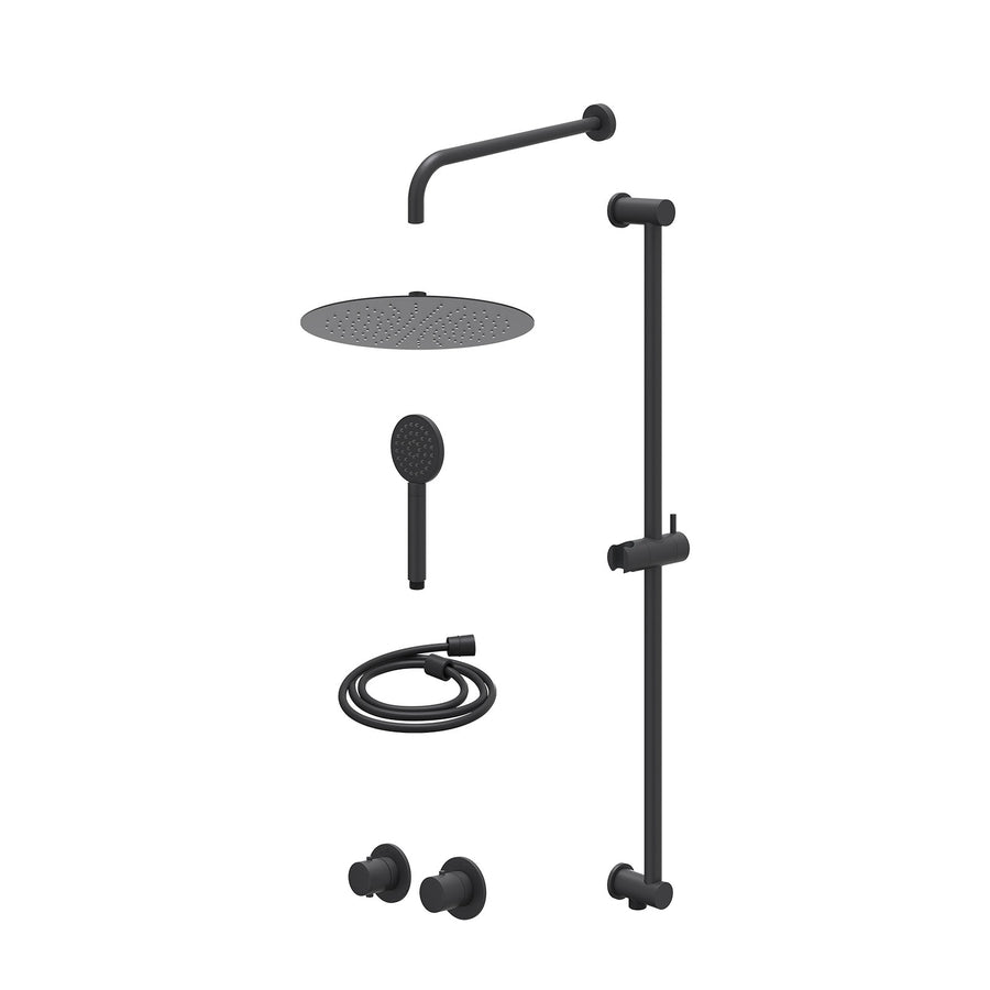 IVY Excl. inbouwbox regendoucheset inbouwthermostaatkraan met 2-weg stop-omstel symmetry, 40cm wandarm, R30cmSL, glijstang met uitlaat, doucheslang 150cm en satin spray handdouche 