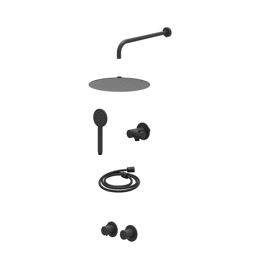 IVY Excl. inbouwbox regendoucheset inbouwthermostaatkraan met 2-weg stop-omstel symmetry, 40cm wandarm, R30cmSL, verstelbare steun met geïnt. uitlaat, doucheslang 150cm en satin sp