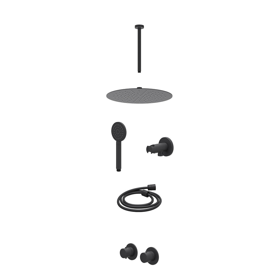 IVY Excl. inbouwbox regendoucheset inbouwthermostaatkraan met 2-weg stop-omstel symmetry, 30cm plafondbuis, R30cmSL, houder met uitlaat, doucheslang 150cm en satin spray handdouche