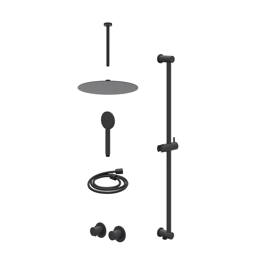 IVY Excl. inbouwbox regendoucheset inbouwthermostaatkraan met 2-weg stop-omstel symmetry, 30cm plafondbuis, R30cmSL, glijstang met uitlaat, doucheslang 150cm en satin spray handdou