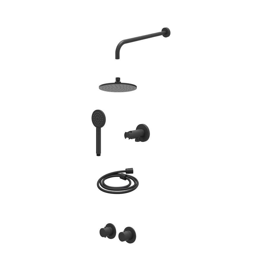 IVY Excl. inbouwbox regendoucheset inbouwthermostaatkraan met 2-weg stop-omstel symmetry, 40cm wandarm, R20cmME, houder met uitlaat, doucheslang 150cm en satin spray handdouche – M