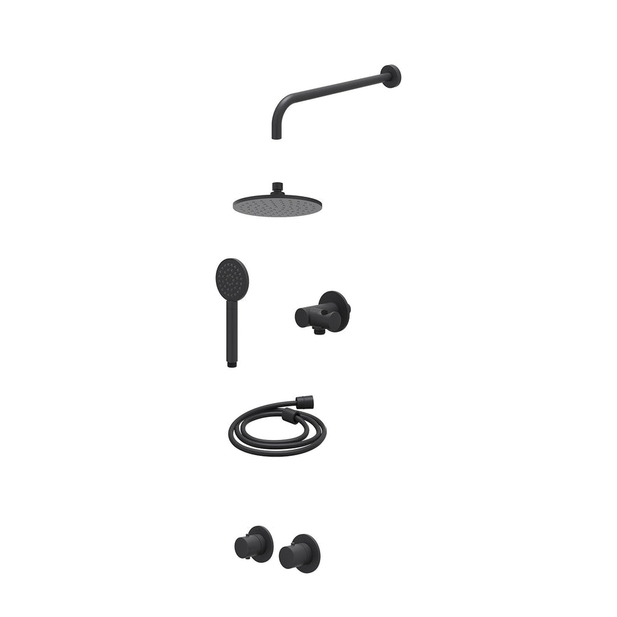 IVY Excl. inbouwbox regendoucheset inbouwthermostaatkraan met 2-weg stop-omstel symmetry, 40cm wandarm, R20cmME, verstelbare steun met geïnt. uitlaat, doucheslang 150cm en satin sp