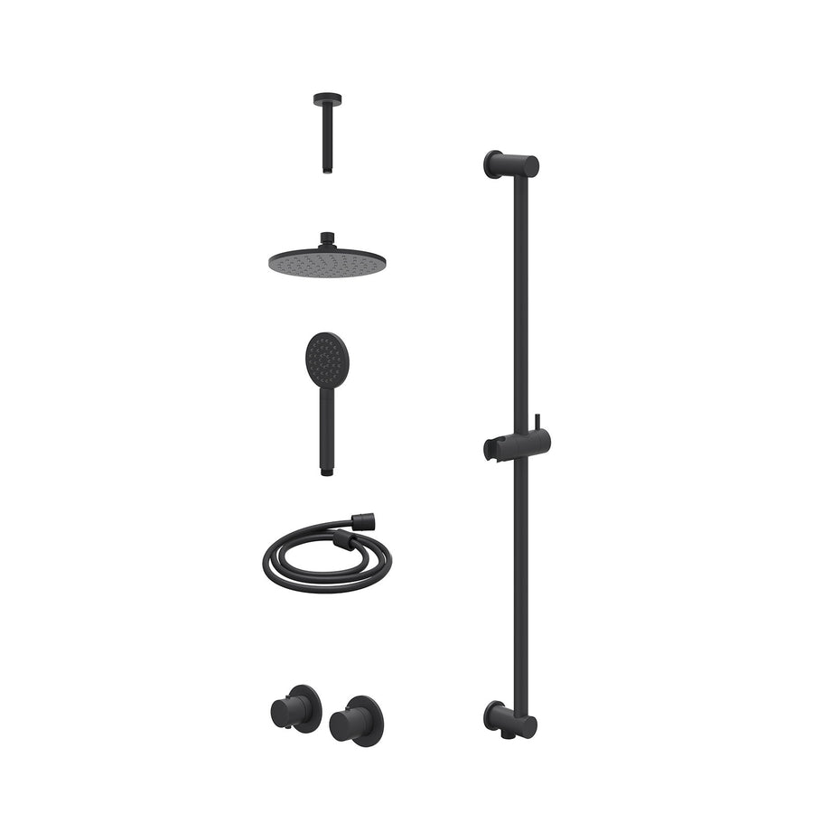 IVY Excl. inbouwbox regendoucheset inbouwthermostaatkraan met 2-weg stop-omstel symmetry, 15cm plafondbuis, R20cmME, glijstang met uitlaat, doucheslang 150cm en satin spray handdou