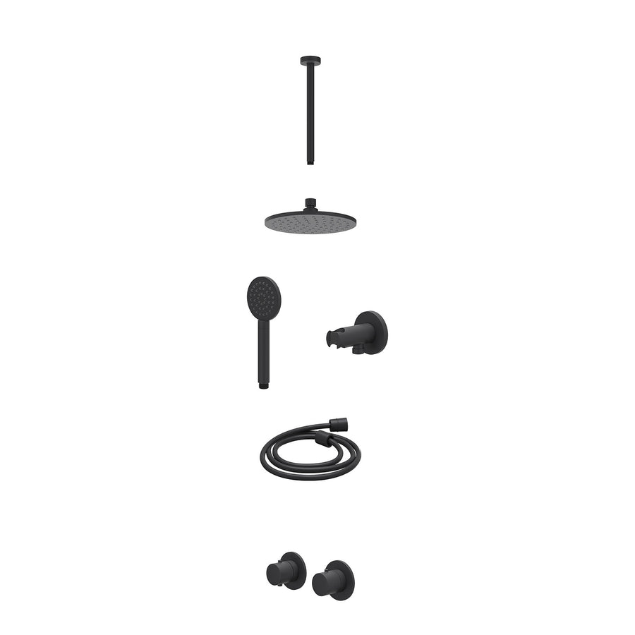 IVY Excl. inbouwbox regendoucheset inbouwthermostaatkraan met 2-weg stop-omstel symmetry, 30cm plafondbuis, R20cmME, houder met uitlaat, doucheslang 150cm en satin spray handdouche