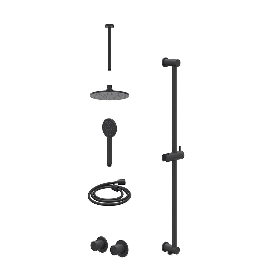 IVY Excl. inbouwbox regendoucheset inbouwthermostaatkraan met 2-weg stop-omstel symmetry, 30cm plafondbuis, R20cmME, glijstang met uitlaat, doucheslang 150cm en satin spray handdou