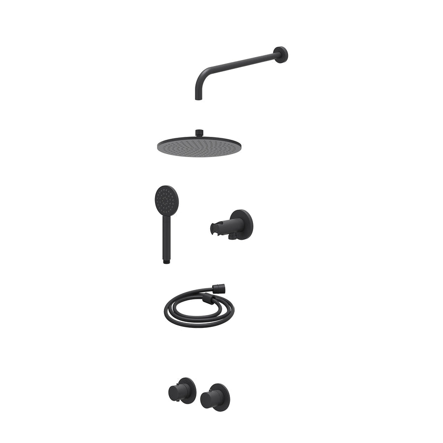 IVY Excl. inbouwbox regendoucheset inbouwthermostaatkraan met 2-weg stop-omstel symmetry, 40cm wandarm, R25cmME, houder met uitlaat, doucheslang 150cm en satin spray handdouche – M