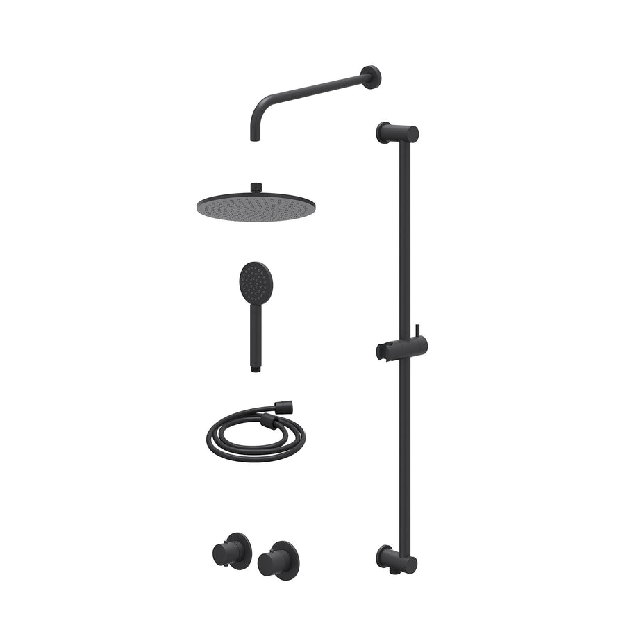 IVY Excl. inbouwbox regendoucheset inbouwthermostaatkraan met 2-weg stop-omstel symmetry, 40cm wandarm, R25cmME, glijstang met uitlaat, doucheslang 150cm en satin spray handdouche 