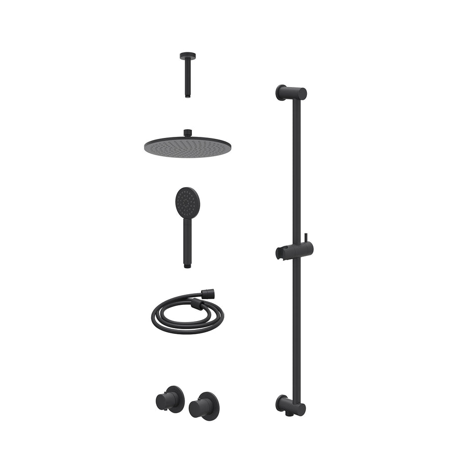 IVY Excl. inbouwbox regendoucheset inbouwthermostaatkraan met 2-weg stop-omstel symmetry, 15cm plafondbuis, R25cmME, glijstang met uitlaat, doucheslang 150cm en satin spray handdou
