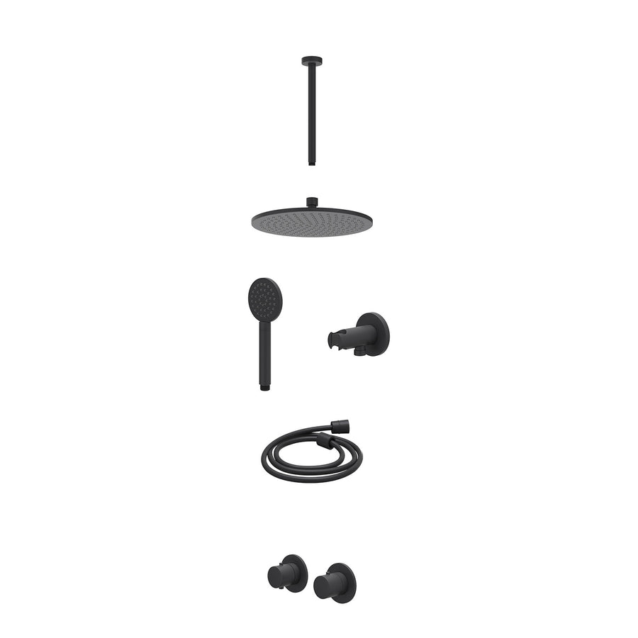 IVY Excl. inbouwbox regendoucheset inbouwthermostaatkraan met 2-weg stop-omstel symmetry, 30cm plafondbuis, R25cmME, houder met uitlaat, doucheslang 150cm en satin spray handdouche