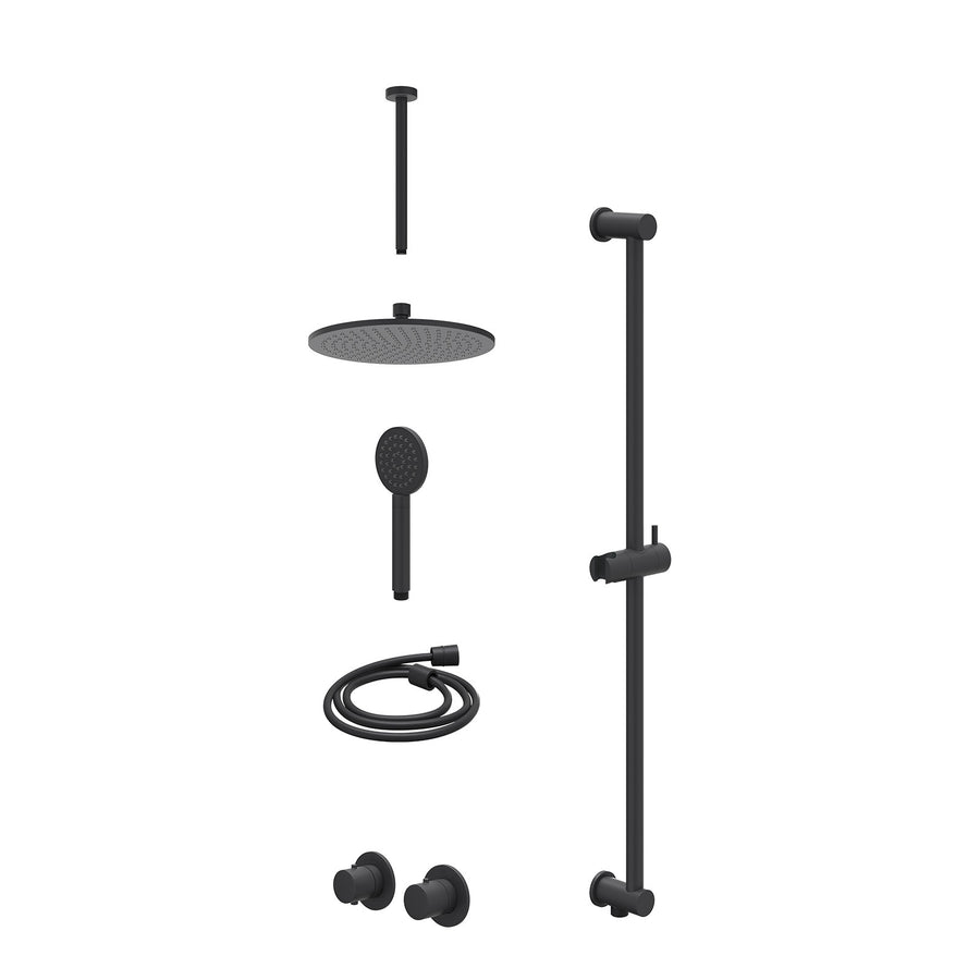 IVY Excl. inbouwbox regendoucheset inbouwthermostaatkraan met 2-weg stop-omstel symmetry, 30cm plafondbuis, R25cmME, glijstang met uitlaat, doucheslang 150cm en satin spray handdou