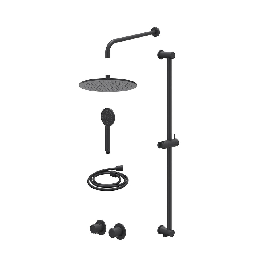 IVY Excl. inbouwbox regendoucheset inbouwthermostaatkraan met 2-weg stop-omstel symmetry, 40cm wandarm, R30cmME, glijstang met uitlaat, doucheslang 150cm en satin spray handdouche 