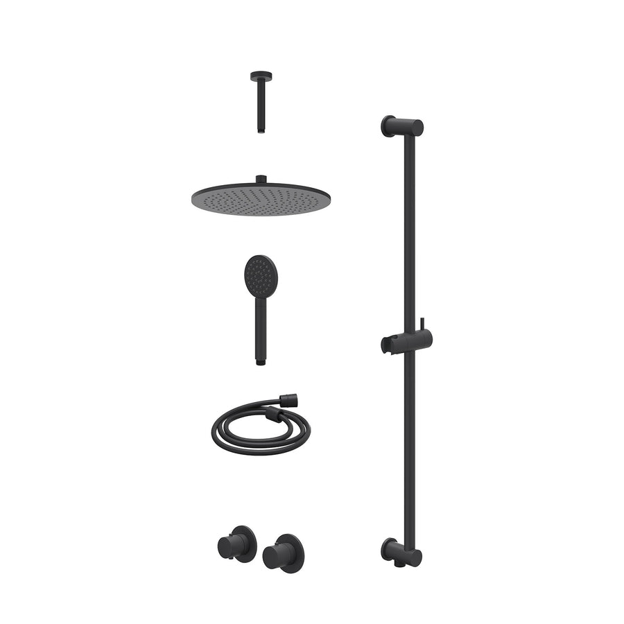 IVY Excl. inbouwbox regendoucheset inbouwthermostaatkraan met 2-weg stop-omstel symmetry, 15cm plafondbuis, R30cmME, glijstang met uitlaat, doucheslang 150cm en satin spray handdou