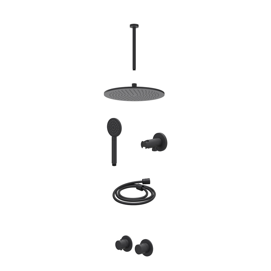 IVY Excl. inbouwbox regendoucheset inbouwthermostaatkraan met 2-weg stop-omstel symmetry, 30cm plafondbuis, R30cmME, houder met uitlaat, doucheslang 150cm en satin spray handdouche