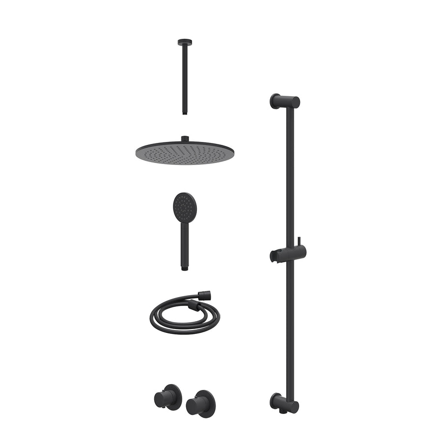 IVY Excl. inbouwbox regendoucheset inbouwthermostaatkraan met 2-weg stop-omstel symmetry, 30cm plafondbuis, R30cmME, glijstang met uitlaat, doucheslang 150cm en satin spray handdou