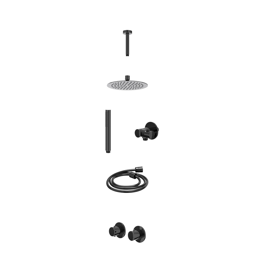 IVY Excl. inbouwbox regendoucheset inbouwthermostaatkraan met 2-weg stop-omstel symmetry, 15cm plafondbuis, R20cmSL, verstelbare steun met geïnt. uitlaat, doucheslang 150cm en staa