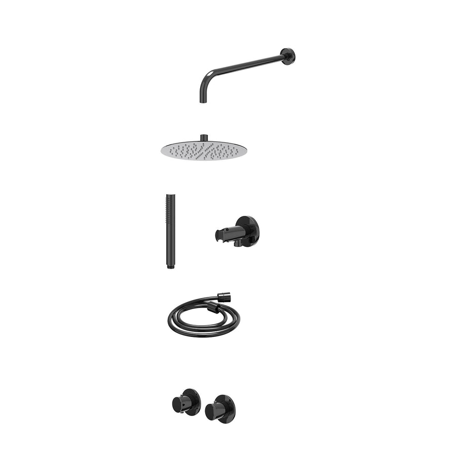 IVY Excl. inbouwbox regendoucheset inbouwthermostaatkraan met 2-weg stop-omstel symmetry, 40cm wandarm, R25cmSL, houder met uitlaat, doucheslang 150cm en staafmodel – Zwart chroom 