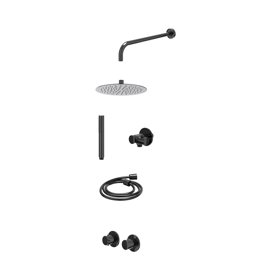 IVY Excl. inbouwbox regendoucheset inbouwthermostaatkraan met 2-weg stop-omstel symmetry, 40cm wandarm, R25cmSL, verstelbare steun met geïnt. uitlaat, doucheslang 150cm en staafmod
