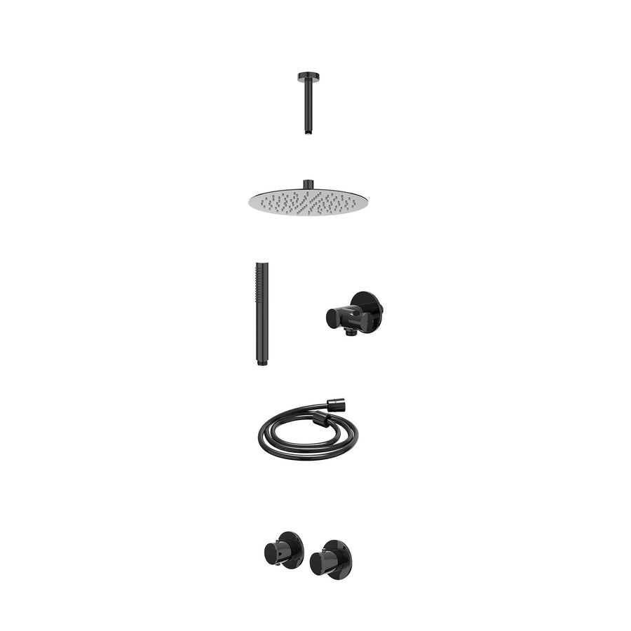 IVY Excl. inbouwbox regendoucheset inbouwthermostaatkraan met 2-weg stop-omstel symmetry, 15cm plafondbuis, R25cmSL, verstelbare steun met geïnt. uitlaat, doucheslang 150cm en staa