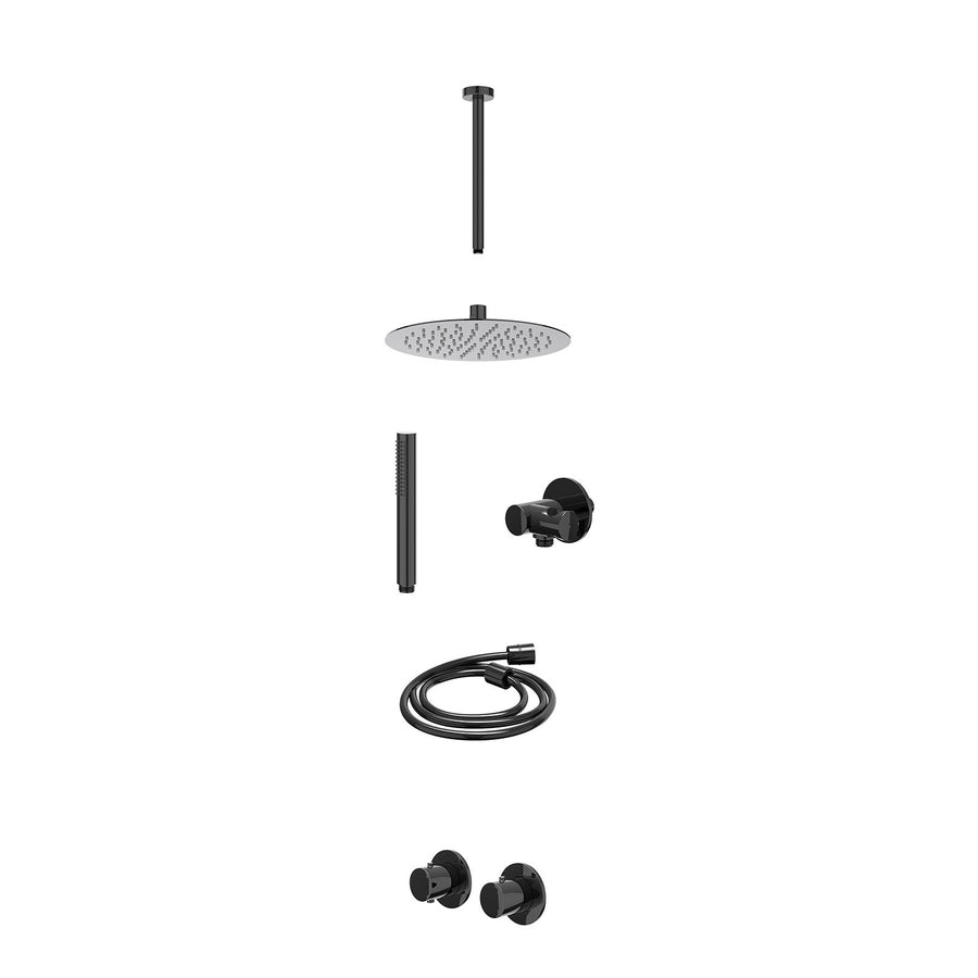 IVY Excl. inbouwbox regendoucheset inbouwthermostaatkraan met 2-weg stop-omstel symmetry, 30cm plafondbuis, R25cmSL, verstelbare steun met geïnt. uitlaat, doucheslang 150cm en staa