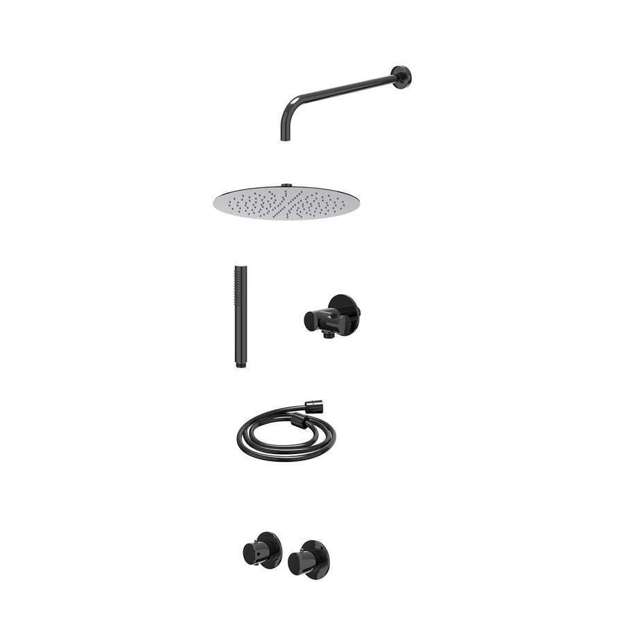 IVY Excl. inbouwbox regendoucheset inbouwthermostaatkraan met 2-weg stop-omstel symmetry, 40cm wandarm, R30cmSL, verstelbare steun met geïnt. uitlaat, doucheslang 150cm en staafmod