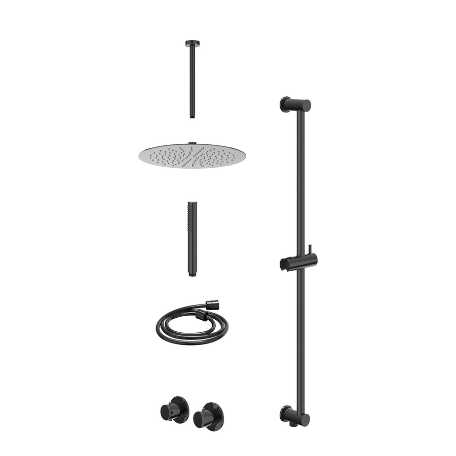 IVY Excl. inbouwbox regendoucheset inbouwthermostaatkraan met 2-weg stop-omstel symmetry, 30cm plafondbuis, R30cmSL, glijstang met uitlaat, doucheslang 150cm en staafmodel – Zwart 